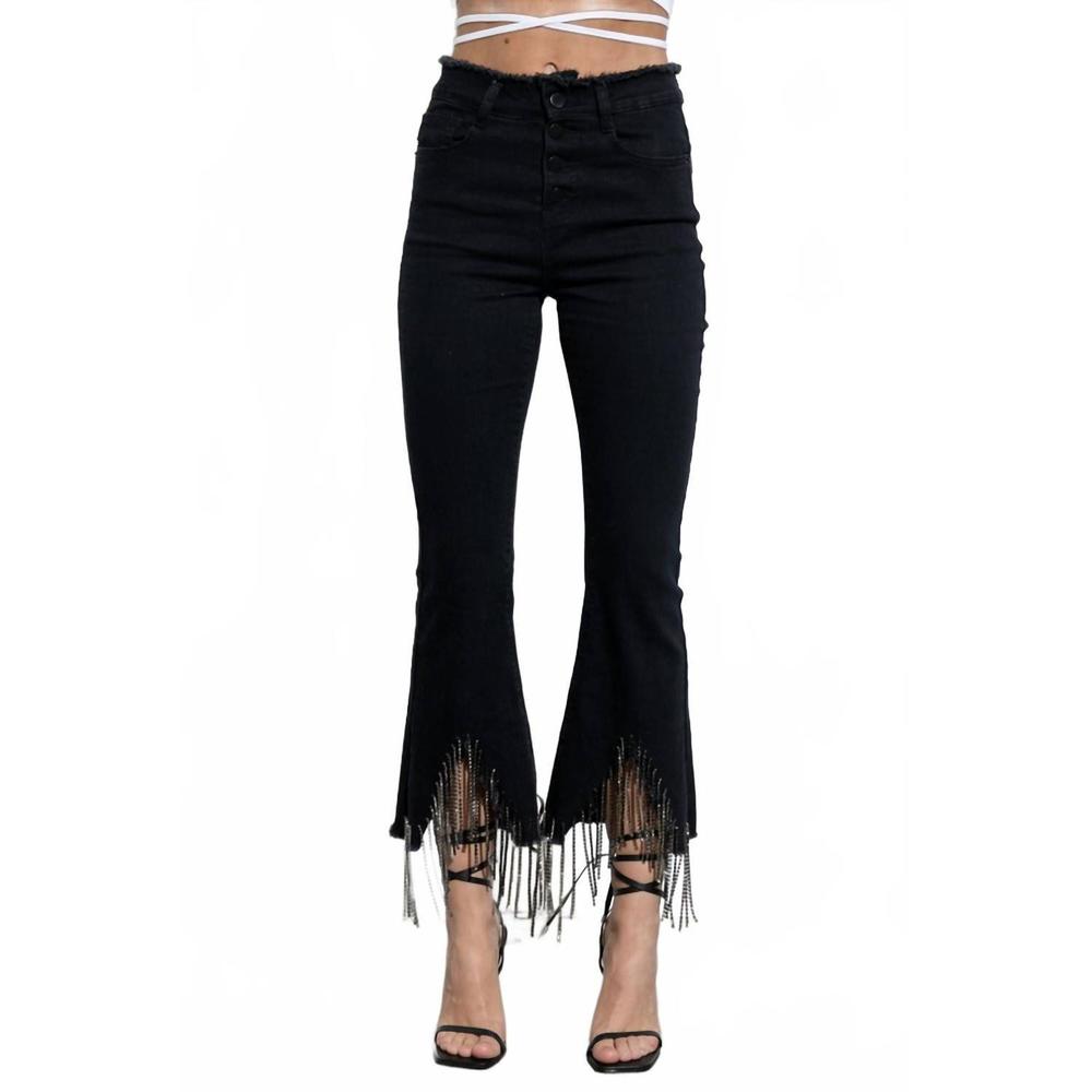 NEW BLUE B rhinestone fringe denim pants in black